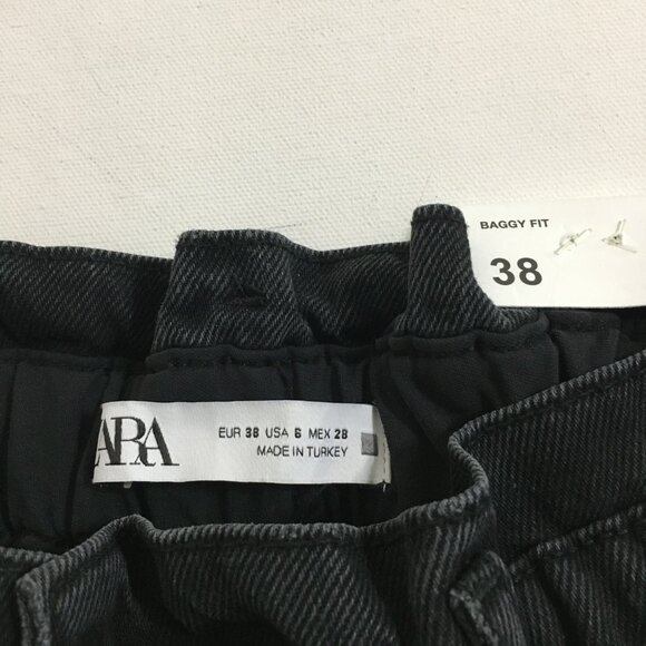 ZARA High Waist Baggy Fit Paper Bag Carrot Leg Ankle Rigid Black Womens 6 - Picture 10 of 16